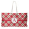 Red & Tan Plaid Large Rope Tote Bag - Front View