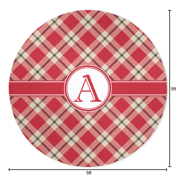 Red & Tan Plaid Round Area Rug - Size