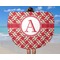 Red & Tan Plaid Round Beach Towel - In Use