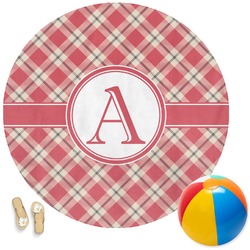 Red & Tan Plaid Round Beach Towel (Personalized)
