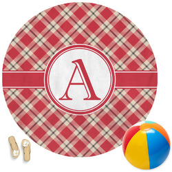 Red & Tan Plaid Round Beach Towel (Personalized)