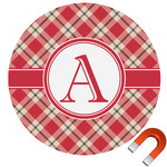 Red & Tan Plaid Round Car Magnet - 6" (Personalized)