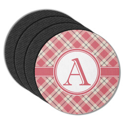 Red & Tan Plaid Round Rubber Backed Coasters - Set of 4 (Personalized)