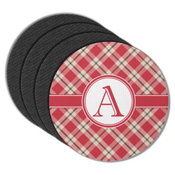 Red & Tan Plaid Round Rubber Backed Coasters - Set of 4 (Personalized)
