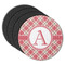 Red & Tan Plaid Round Coaster Rubber Back - Main