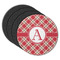 Red & Tan Plaid Round Rubber Backed Coasters - Set of 4 (Personalized)