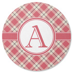 Red & Tan Plaid Round Rubber Backed Coaster (Personalized)