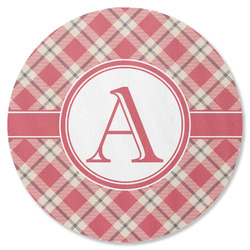Red & Tan Plaid Round Rubber Backed Coaster (Personalized)