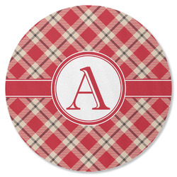 Red & Tan Plaid Round Rubber Backed Coaster (Personalized)