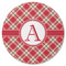 Red & Tan Plaid Round Rubber Backed Coaster (Personalized)