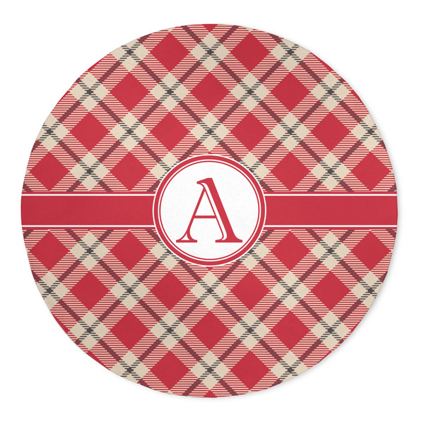 Custom Red & Tan Plaid 5' Round Indoor Area Rug (Personalized)