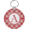 Red & Tan Plaid Round Plastic Keychain (Personalized)