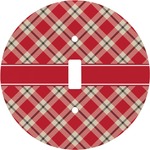 Red & Tan Plaid Round Light Switch Cover
