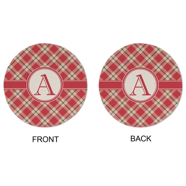 Red & Tan Plaid Round Linen Placemats - APPROVAL (double sided)