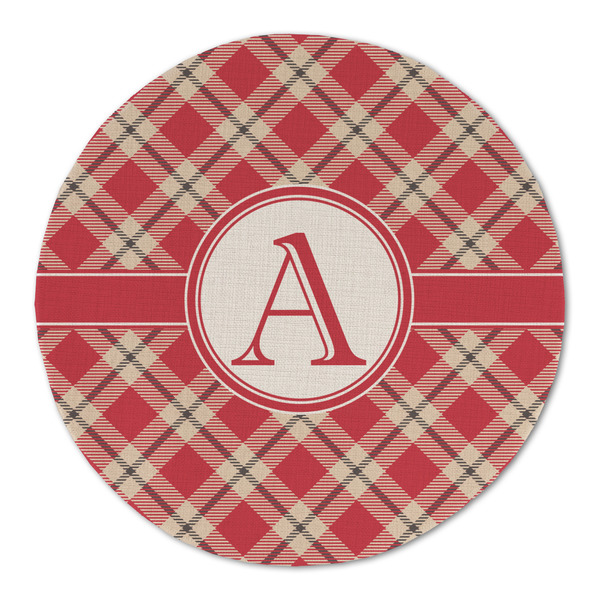 Red & Tan Plaid Round Linen Placemats - FRONT (Double Sided)
