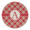 Red & Tan Plaid Round Linen Placemats - FRONT (Double Sided)