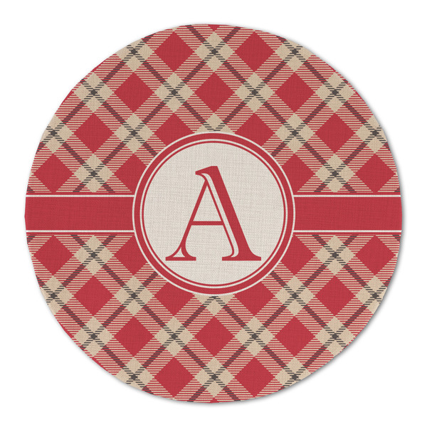 Custom Red & Tan Plaid Round Linen Placemat (Personalized)