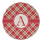 Red & Tan Plaid Round Linen Placemats - FRONT (Single Sided)