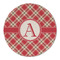 Red & Tan Plaid Round Linen Placemat (Personalized)