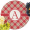 Red & Tan Plaid Round Linen Placemats - Front (w flowers)