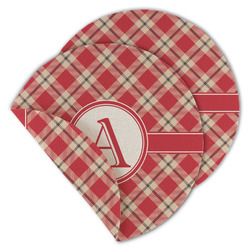 Red & Tan Plaid Round Linen Placemat - Double Sided - Set of 4 (Personalized)