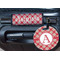 Red & Tan Plaid Round Luggage Tag & Handle Wrap - In Context