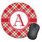 Red & Tan Plaid Round Mouse Pad