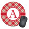 Red & Tan Plaid Round Mouse Pad (Personalized)