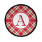 Red & Tan Plaid Iron On Round Patch w/ Initial
