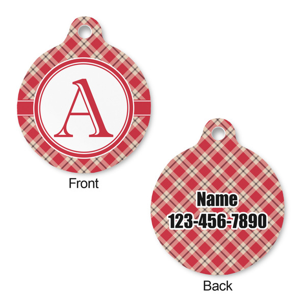 Red & Tan Plaid Round Pet ID Tag - Large - Approval