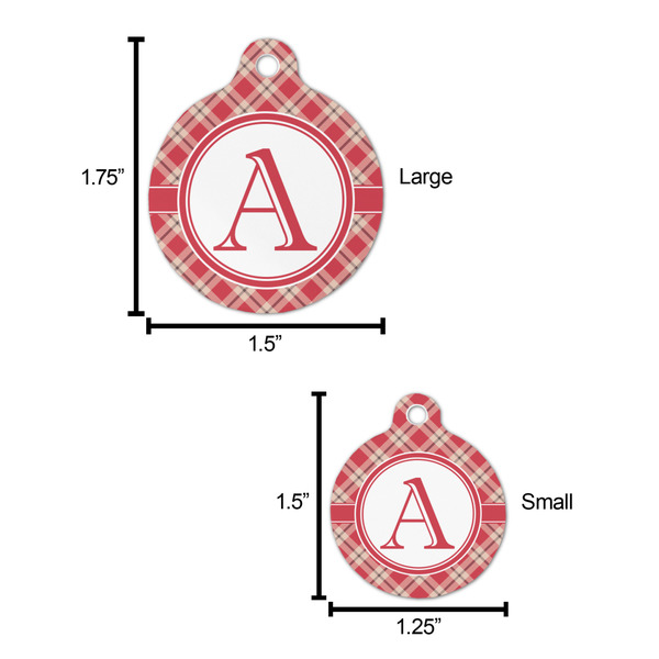 Red & Tan Plaid Round Pet ID Tag - Large - Comparison Scale
