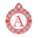 Red & Tan Plaid Round Pet ID Tag - Small (Personalized)