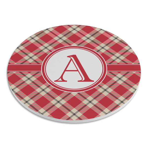 Red & Tan Plaid Round Stone Trivet - Angle View