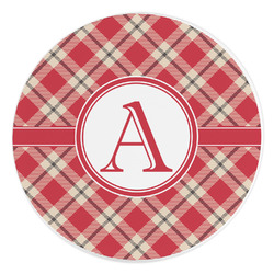 Red & Tan Plaid Round Stone Trivet (Personalized)
