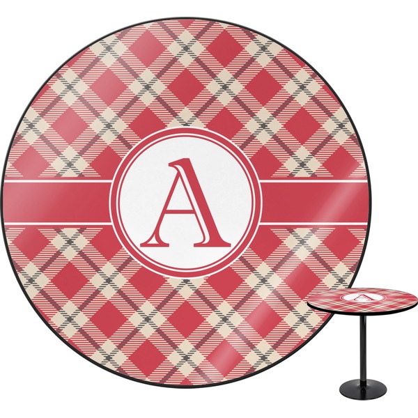 Custom Red & Tan Plaid Round Table (Personalized)