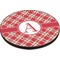 Red & Tan Plaid Round Table Top (Angle Shot)