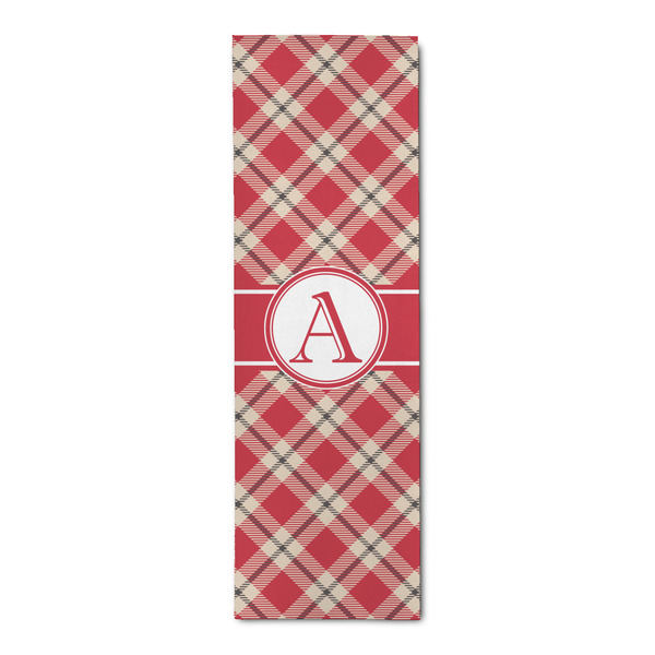 Custom Red & Tan Plaid Runner Rug - 2.5'x8' w/ Initial