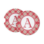 Red & Tan Plaid Sandstone Car Coasters (Personalized)