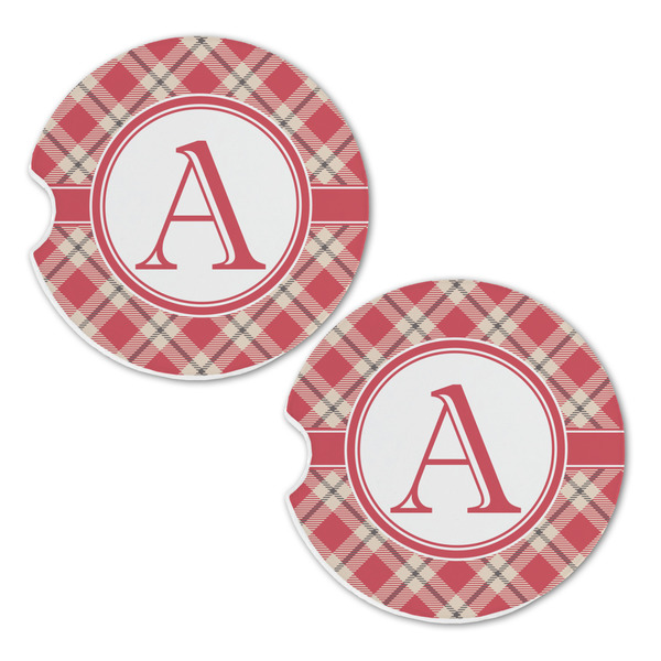 Red & Tan Plaid Sandstone Car Coasters - Set of 2