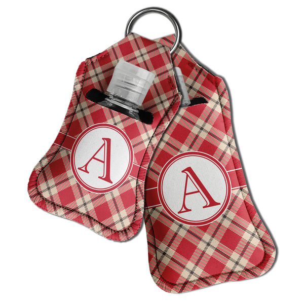 Red & Tan Plaid Sanitizer Holder Keychain - Both in Case (PARENT)