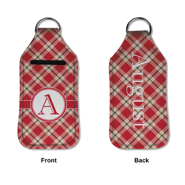 Red & Tan Plaid Sanitizer Holder Keychain - Large APPROVAL (Flat)