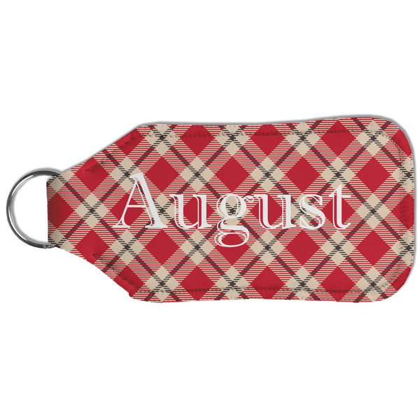 Red & Tan Plaid Sanitizer Holder Keychain - Large (Back)