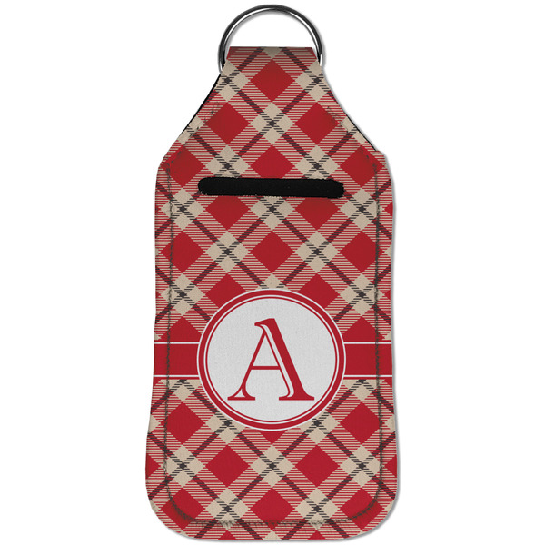 Red & Tan Plaid Sanitizer Holder Keychain - Large (Front)