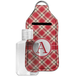 Red & Tan Plaid Hand Sanitizer & Keychain Holder - Large (Personalized)