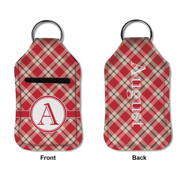 Red & Tan Plaid Sanitizer Holder Keychain - Small APPROVAL (Flat)