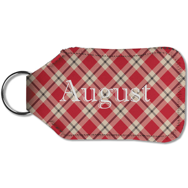 Red & Tan Plaid Sanitizer Holder Keychain - Small (Back)