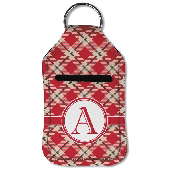 Red & Tan Plaid Sanitizer Holder Keychain - Small (Front Flat)