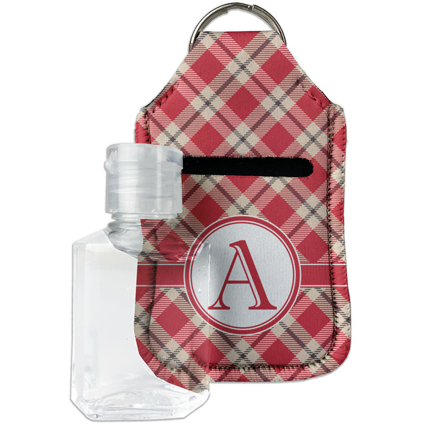 Custom Red & Tan Plaid Hand Sanitizer & Keychain Holder (Personalized)