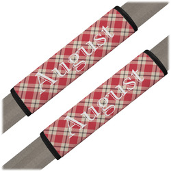 Red & Tan Plaid Seat Belt Covers (Set of 2) (Personalized)