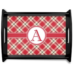 Red & Tan Plaid Black Wooden Tray - Large (Personalized)